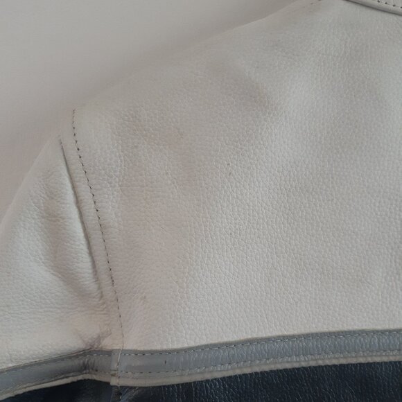 AKOURY Genuine Leather Jacket Look Moto Racing XS Unisex White, Orange and Black - Picture 15 of 16